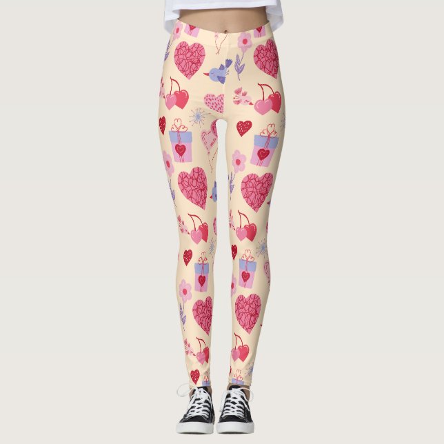 Leggings Patrón de icono de San Valentín rosa (Anverso)