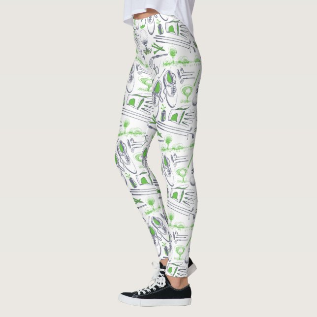 Leggings Patrón de iconos de golf verde (Izquierda)