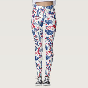 Leggings Patrón de iconos patrióticos - Estatua de la liber