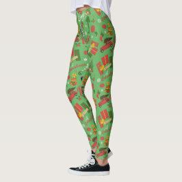 Leggings Patrón de iconos verdes en la historia de un Navid