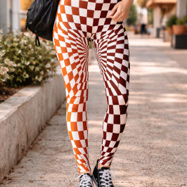 Leggings Patrón de ilusión de cuadros naranja rojo intenso