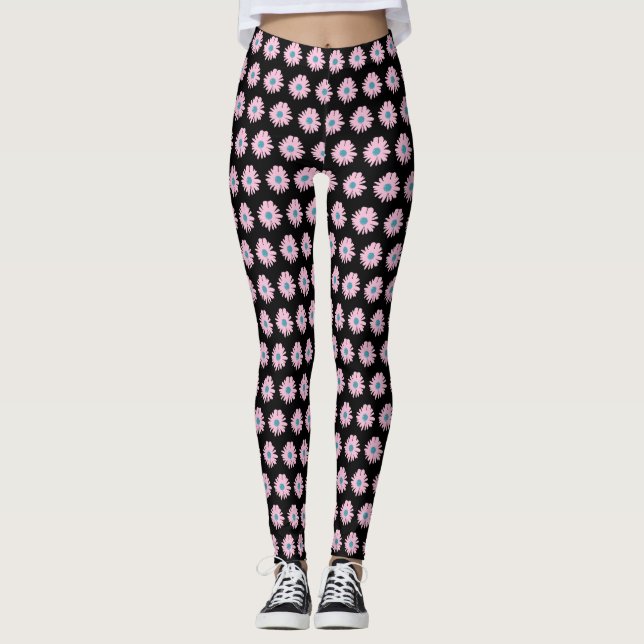 Leggings Patrón de Ilustracion de diseño azul rosado de mar (Anverso)