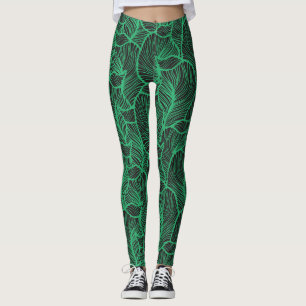 Leggings patrón de ilustracion de hojas verdes