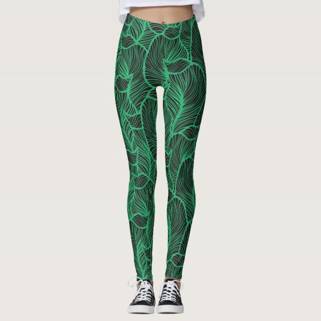 Leggings patrón de ilustracion de hojas verdes (Anverso)