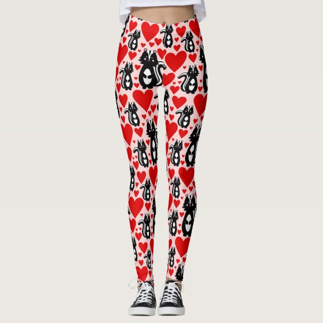 Leggings Patrón de Ilustracion del corazón del zorrillo ros (Anverso)