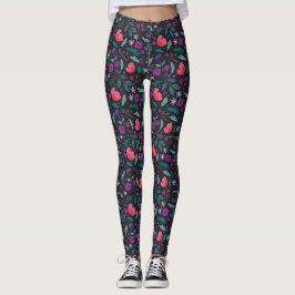 Leggings Patrón de Ilustracion floral rosa y púrpura
