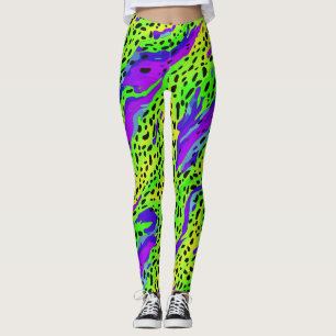 Leggings Patrón de impresión de animal verde neón y púrpura