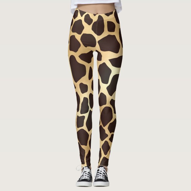 Leggings Patrón de impresión de animales de la jirafa marró (Anverso)