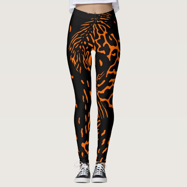 Leggings Patrón de impresión de animales de Naranja único d (Anverso)