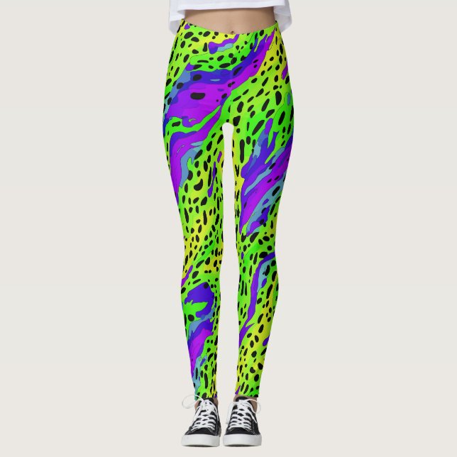Leggings Patrón De Impresión De Animales Neones Y Púrpura D (Anverso)