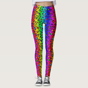 Leggings Patrón de impresión de arco iris y leopardo negr