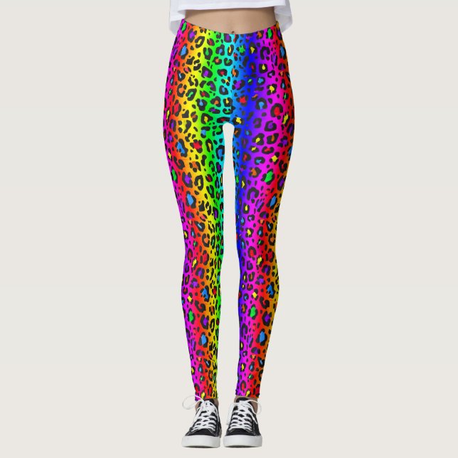 Leggings Patrón de impresión de arco iris y leopardo negro (Anverso)