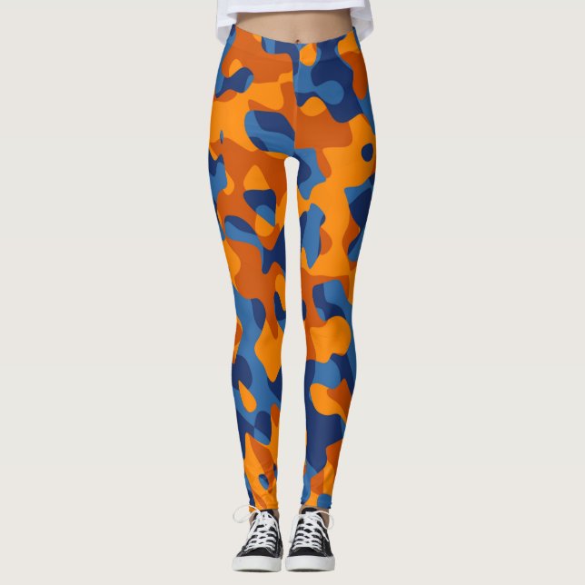 Leggings Patrón de impresión de camuflaje azul Naranja (Anverso)