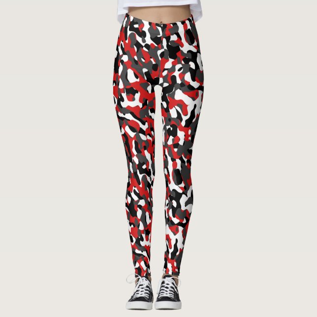 Leggings Patrón de impresión de camuflaje blanco rojo negro (Anverso)