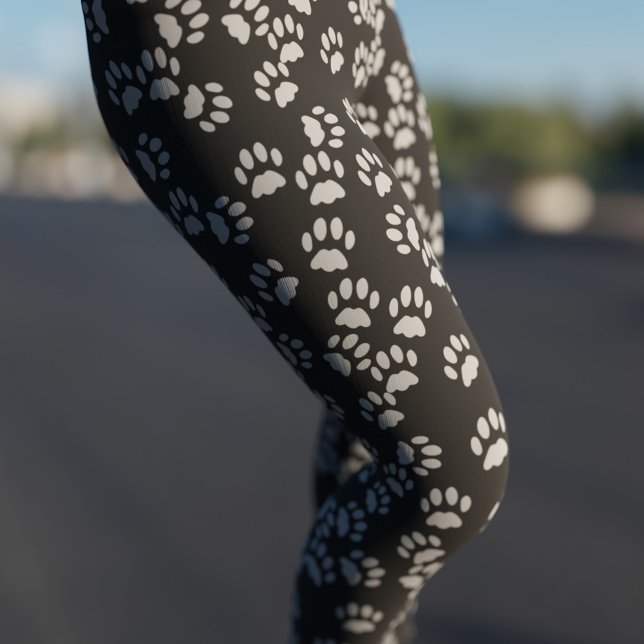 Leggings Patrón de impresión de hojas de gatos en negro y g (For the cat lady to wear)