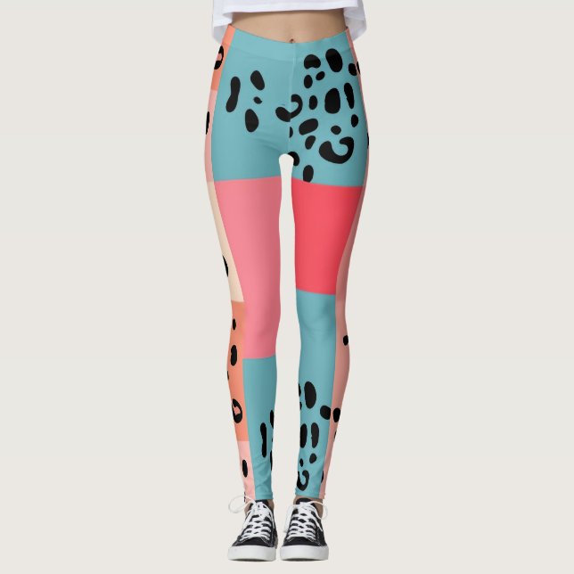 Leggings Patrón de impresión de leopardo de bloques de colo (Anverso)