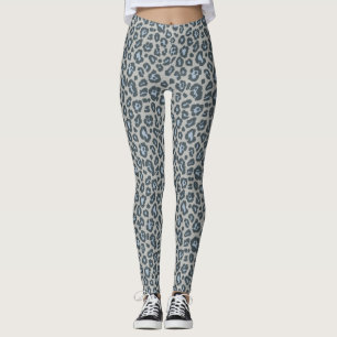 Leggings Patrón de impresión de leopardo gris azul Moda