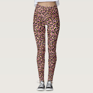 Leggings Patrón de impresión de leopardo rosa y dorado