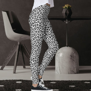 Leggings Patrón de impresión de leopardo safari gris y negr