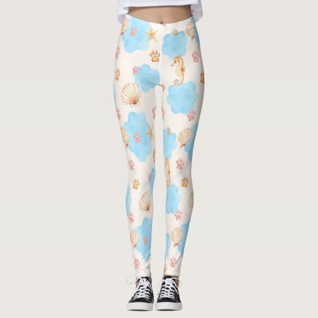 Leggings Patrón de impresión de pata de inspiración oceánic (Anverso)