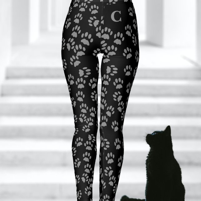 Leggings Patrón de impresión de pintura de gato negro (If your cat walks all over you (like mine does) these are the leggings for you. Add your initial!)
