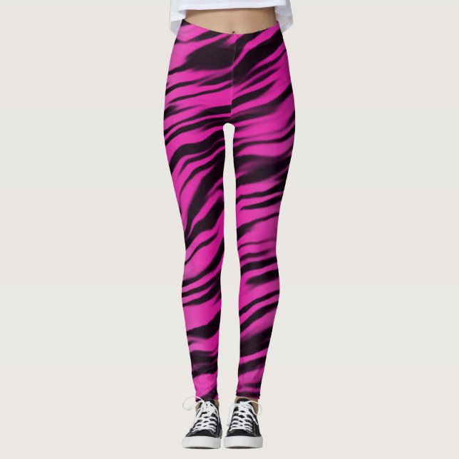 Leggings Patrón de impresión de tigres negros rosados (Anverso)
