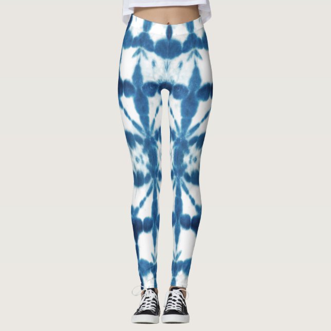 Leggings Patrón de impresión del tinte azul de Shobori (Anverso)