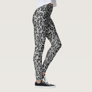 Leggings Patrón de impresión monocromo de leopardo gris ele