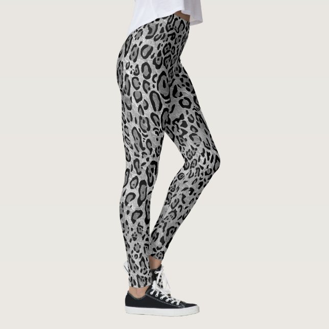 Leggings Patrón de impresión monocromo de leopardo gris ele (Derecha)