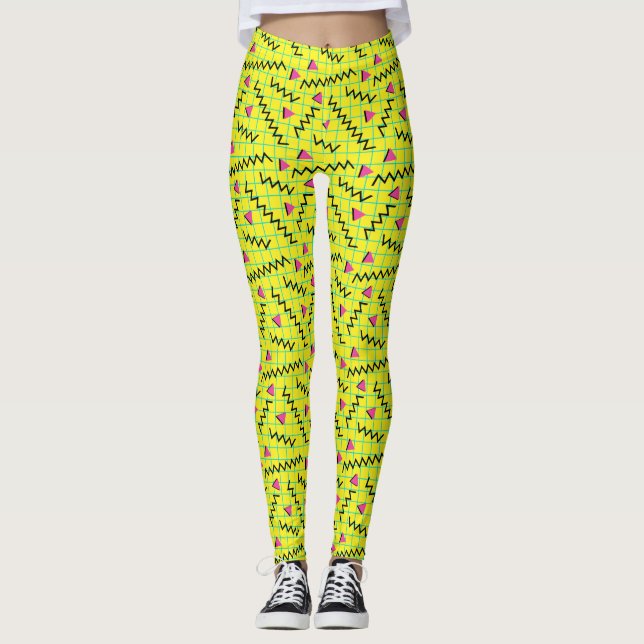 Leggings Patrón de inodoros amarillos retro de los años 80- (Anverso)