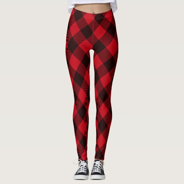 Leggings Patrón de invierno de protección de búfalo rojo y  (Anverso)