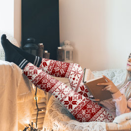 Leggings Patrón de Isla de la Feria de Invierno Rojo Oscuro