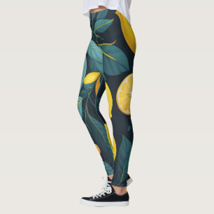 Leggings Patrón de jardín de limón. Cocitos tropicales amar
