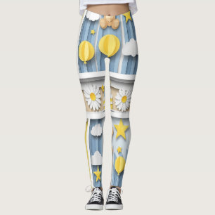 Leggings Patrón de jardín de margaritas de osito de peluche