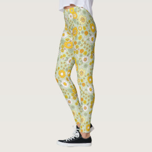 Leggings Patrón de jardín floral amarillo