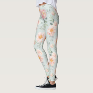 Leggings Patrón de jardín rosa rosa pastel