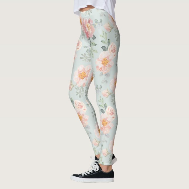 Leggings Patrón de jardín rosa rosa pastel (Izquierda)