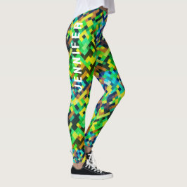 Leggings Patrón de juego de arte de píxel geométrico verde 