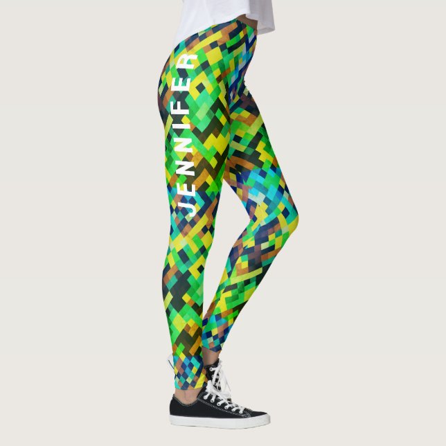 Leggings Patrón de juego de arte de píxel geométrico verde  (Derecha)
