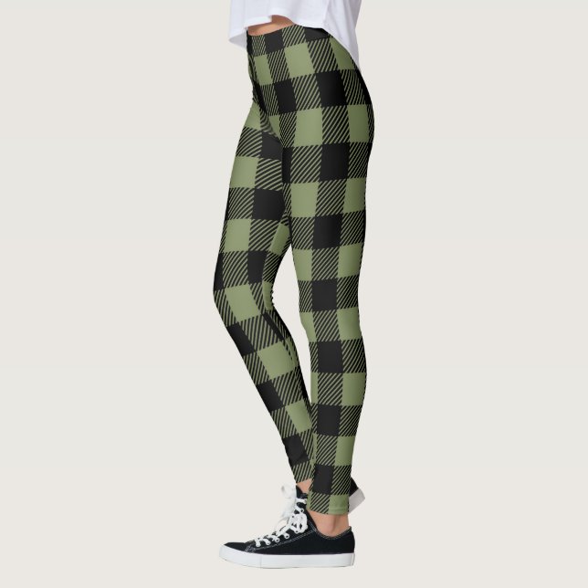 Leggings Patrón de juego de verificación de búfalo negro ve (Izquierda)