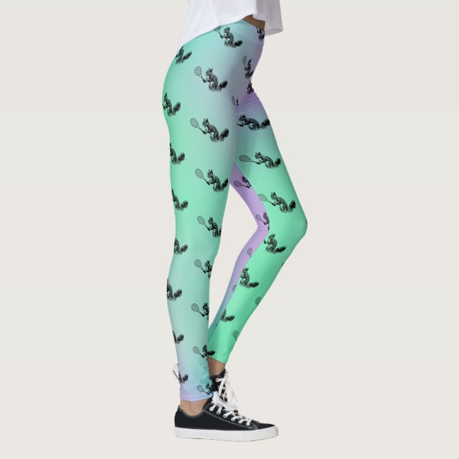 Leggings Patrón de jugador de tenis de ardilla verde y púrp (Derecha)