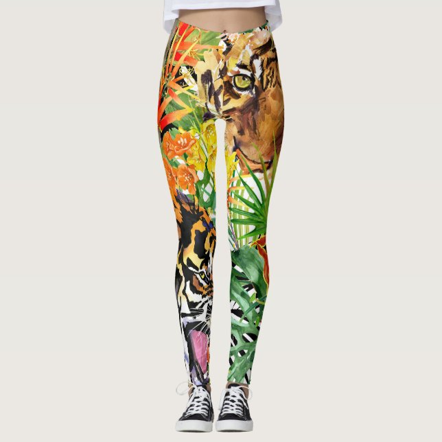 Leggings Patrón de jungla acuarela del tigre tropical (Anverso)