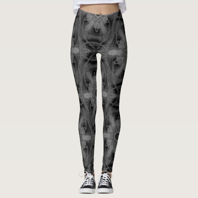 Leggings patrón de kaleidoscopio en blanco y negro (Anverso)