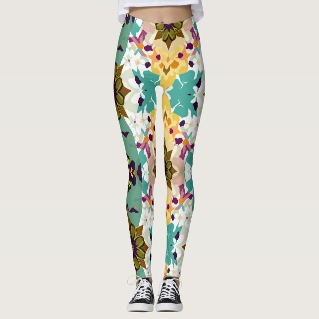 Leggings Patrón de Kaleidoscopio Floral Geométrico sin Mare (Anverso)