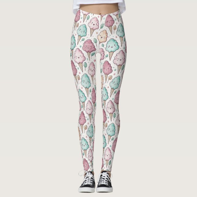 Leggings Patrón de kawaii de golosinas de algodón (Anverso)