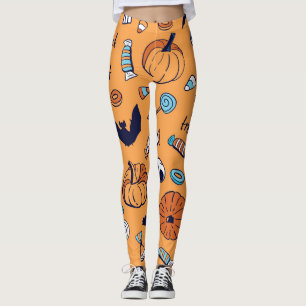 Leggings Patrón de la calabaza de calabaza de calavera sin 