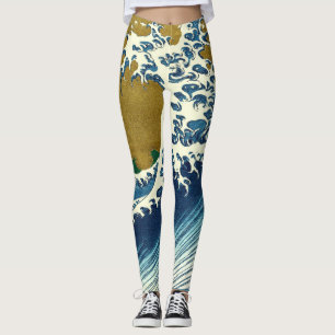 Leggings Patrón de la Gran Ola de Hokusai: Arte Ukiyo-e Jap