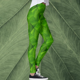 Leggings Patrón de la naturaleza de las hojas verdes brilla