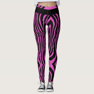 LEGGINGS PATRÓN DE LA TIRA DE IMPRESIÓN ANIMAL NEGRO Y ROSA