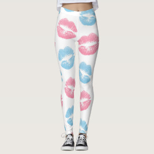 Leggings Patrón de labios azules y rosas, lápiz labial, bes